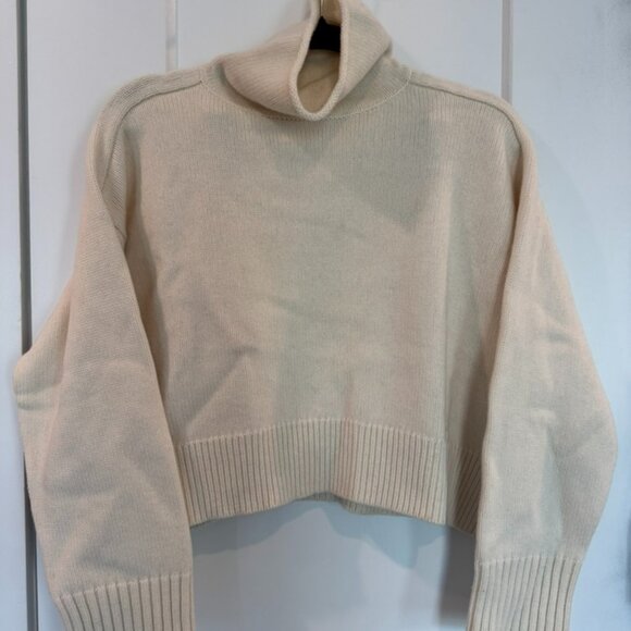 Loulou Studio Wool/Cashmere Cream Cropped Turtleneck Sweater Sz S - Picture 1 of 11